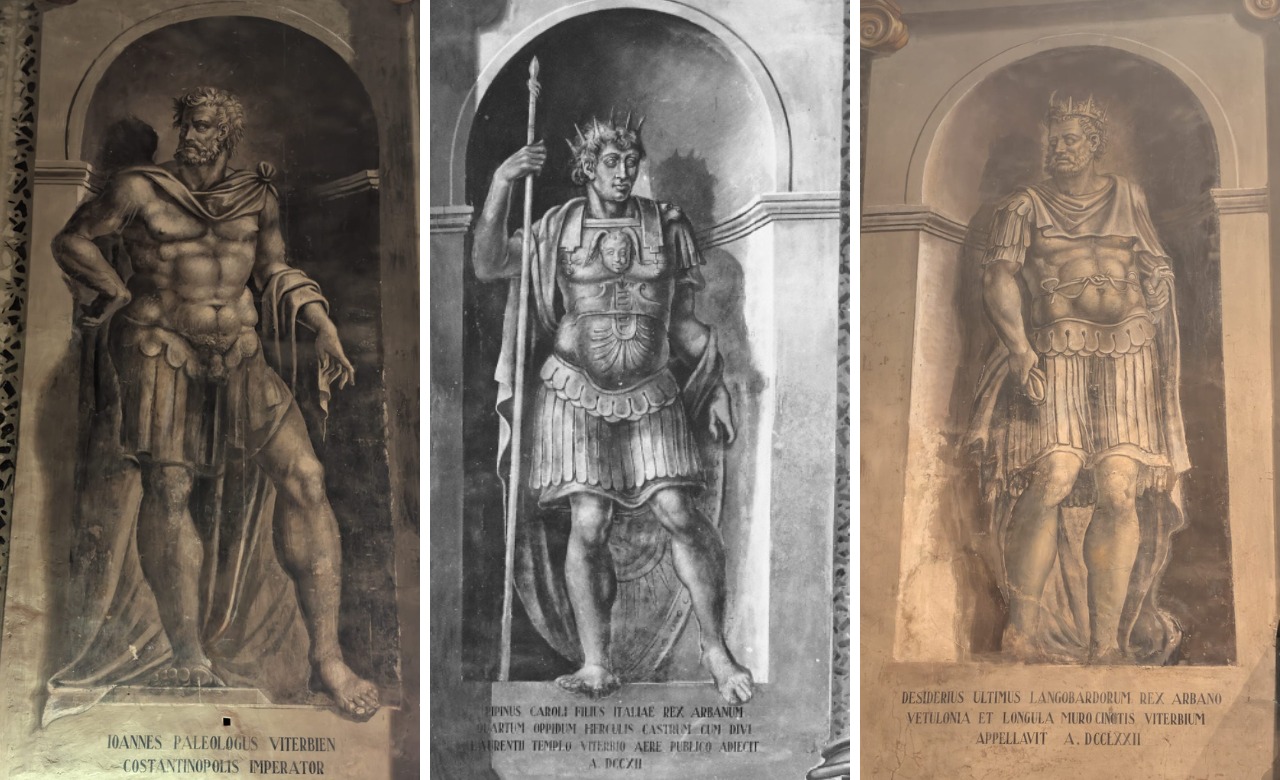 Giovanni Paleologo, Pipino il Breve e Re Desiderio raffigurati in Sala del Consiglio (Palazzo dei Priori, Viterbo)